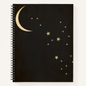 Carnet Black nuit ciel or croissant étoiles lune (Devant)