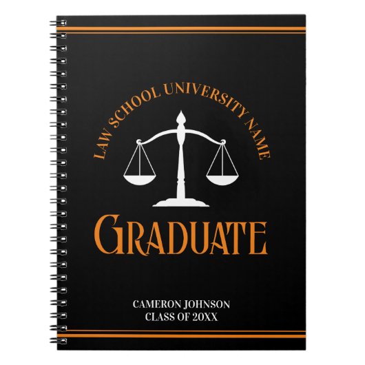 Carnet Black Orange Law School Custom Graduation Cadeau (Devant)
