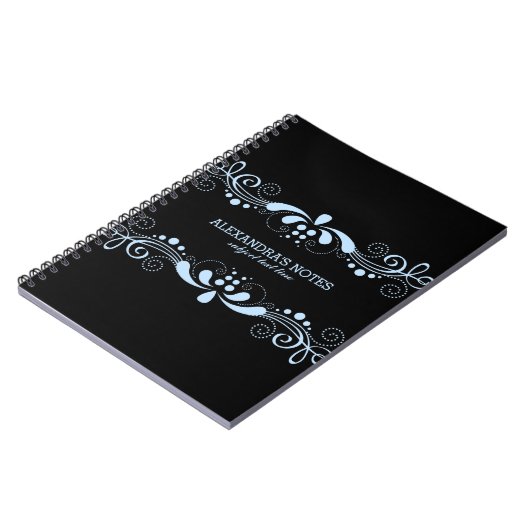 Carnet Black & Pastel Blue Tones Floral Lace Frame (Côté gauche)