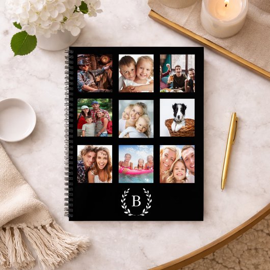 Carnet Black photo collage monogrammed modern diary