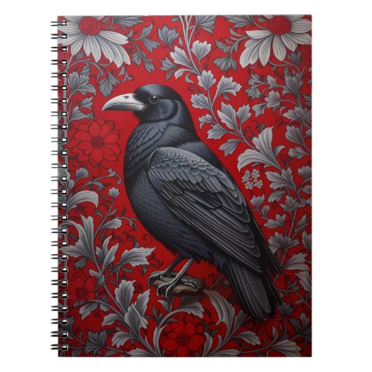 Carnet Black Raven Red Floral William Morris Inspired (Devant)