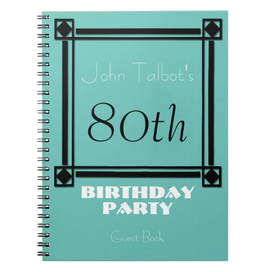Carnet Black retro frame 80th Birthday Party Guest Book (Devant)