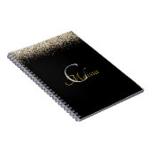 Carnet Black Rose Gold Faux Glitter Monogram Name (Côté Droit)