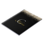 Carnet Black Rose Gold Faux Glitter Monogram Name (Côté gauche)