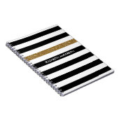 Carnet Black Stripes FAUX Gold Glitz et Nom (Côté Droit)