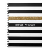 Carnet Black Stripes FAUX Gold Glitz et Nom (Devant)