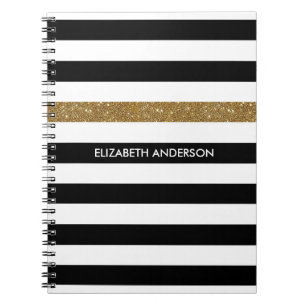Carnet Black Stripes FAUX Gold Glitz et Nom