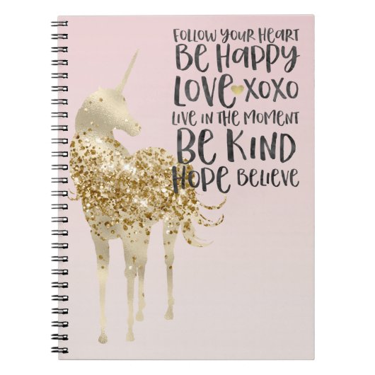 Carnet Black Watercolor Inspirational Gold Unicorn (Devant)
