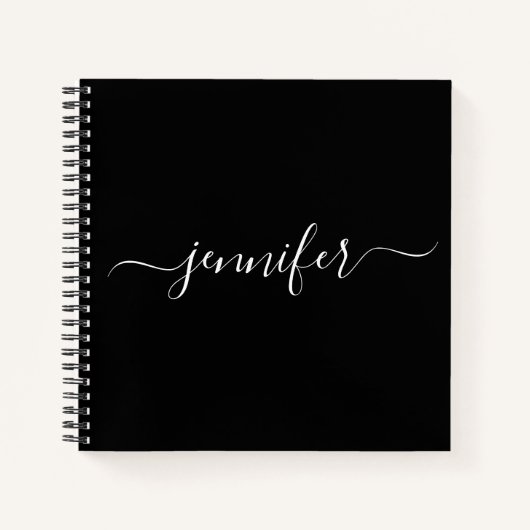 Carnet Black White Monogram Script Name Sketchbook (Devant)