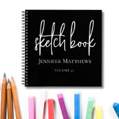 Carnet Black White Script Name Personalized Sketchbook
