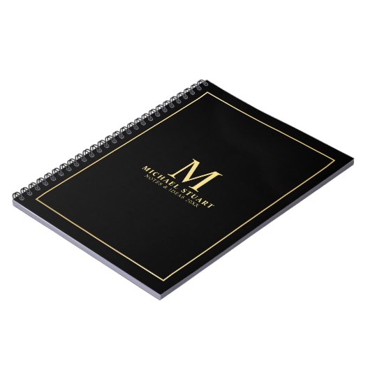 Carnet Black with Gold Personalized Monogram and Name (Côté gauche)