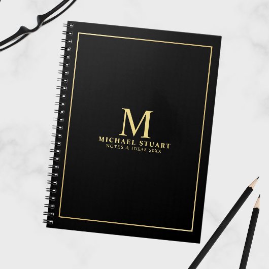 Carnet Black with Gold Personalized Monogram and Name