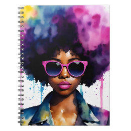 Carnet Black Woman Arc en ciel Afro Cheveux et lunettes d