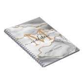 Carnet Blanc Chic Monogramme Script Nom Paillettes Or Aga (Côté Droit)