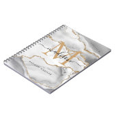 Carnet Blanc Chic Or Pailleté Agate Monogramme Nom Script (Côté gauche)