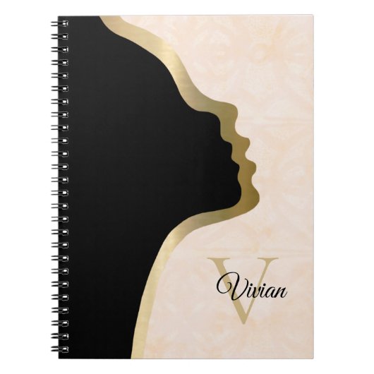 Carnet Blanc Crème Batik Noir Et Or Nom Visage (Devant)