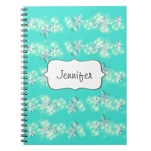Carnet Blanc de turquoise d'étoiles de mer de plage (Devant)