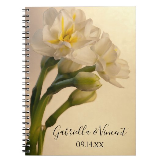 Carnet Blanc Double Daffodils Printemps Mariage (Devant)