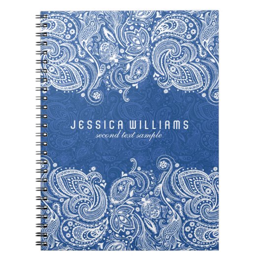 Carnet Blanc Et Bleu Marine Flore Paisley Dentelle (Devant)