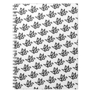 Carnet Blanc et noir - Origami Papier Grue Linocut