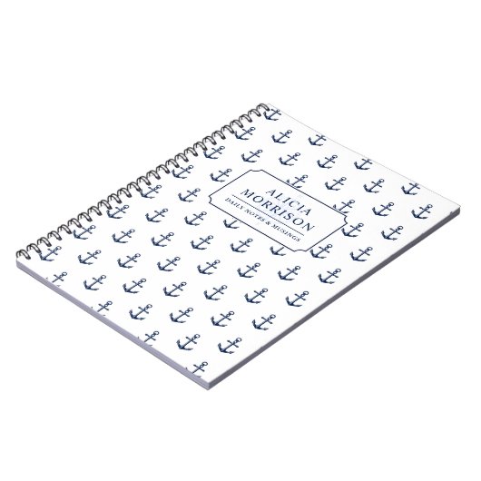Carnet Blanc fait sur commande de motif nautique d'Ancre (Côté gauche)
