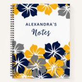 Carnet Blanc gris tropical ou gris bleu jaune floral (Devant)