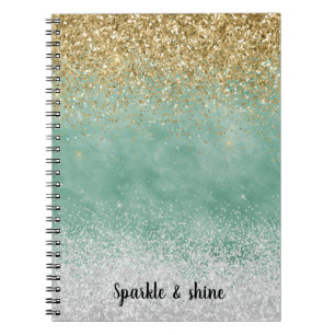 Carnet Blanc Menthe Glam Or Paillettes