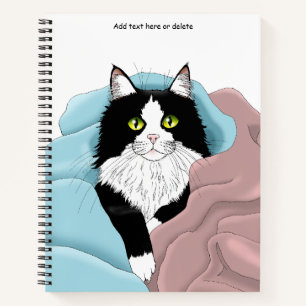 Carnet Blanc Noir Tuxedo Couvercles de chat Bleu Pink
