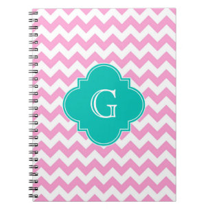 Carnet Blanc rose Chevron Zigzag Turquoise Quatrefoil Mon
