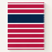 Carnet Blanc rouge traditionnel et bleu rayé avec le nom (Dos)