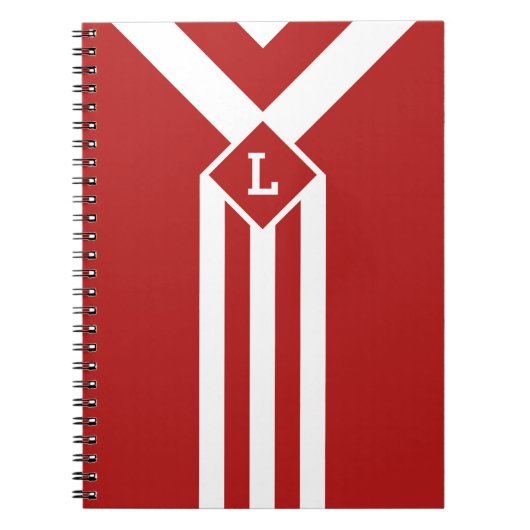 Carnet Blancs et Chevrons sur Rouge avec Monogramme (Devant)