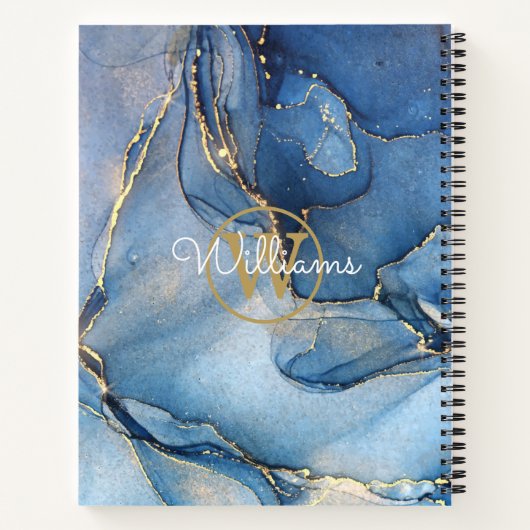 Carnet Bleu Agate Géode Or Monogramme Script (Dos)