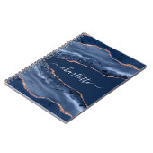 Carnet Bleu agate marbre rose or nom script (Côté gauche)