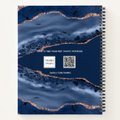 Carnet Bleu agate marbre rose or nom script (Dos)