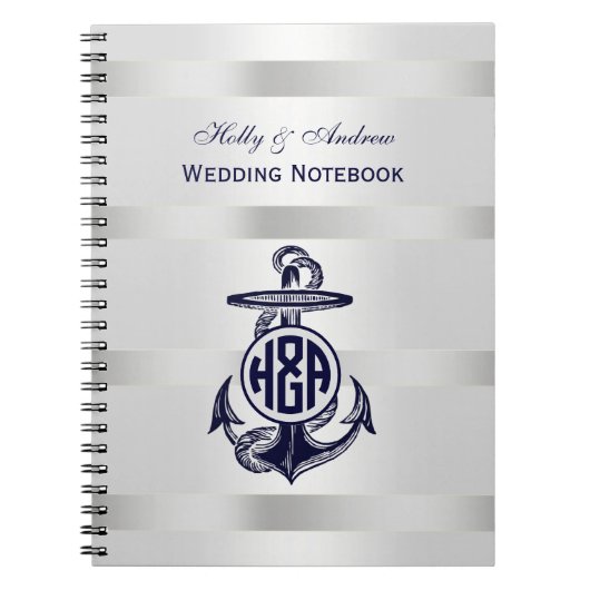 Carnet Bleu Ancre Argent Blanc Marine Monogramme 33 (Devant)