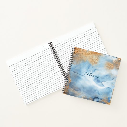 Carnet Bleu Aquarelle Nom Abstrait Script (Intérieur)