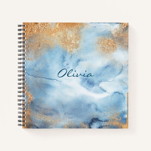Carnet Bleu Aquarelle Nom Abstrait Script (Devant)