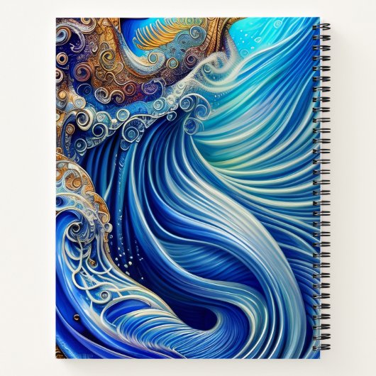 Carnet Bleu avec or Abstrait Ocean Waves Artwork (Dos)