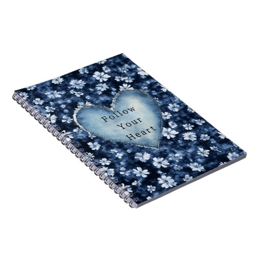 Carnet Bleu Blanc Denim Flowers Coeur (Côté Droit)