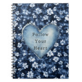 Carnet Bleu Blanc Denim Flowers Coeur (Devant)