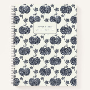 Carnet Bleu Blanc Élégant Pommes Vintage Motif orné