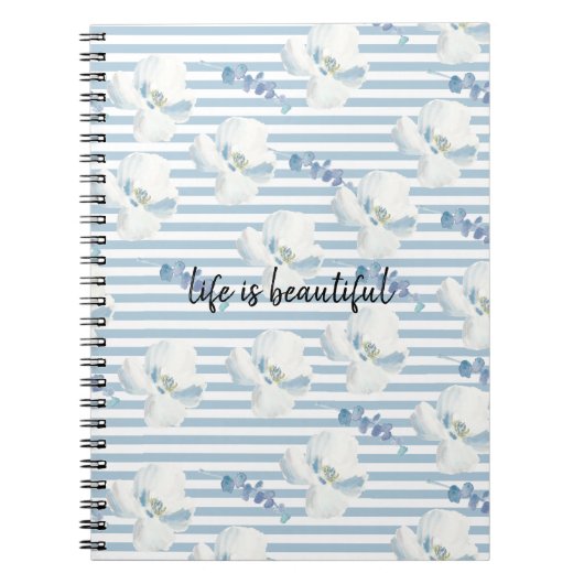 Carnet Bleu blanc Fleur Eucalyptus raypes (Devant)