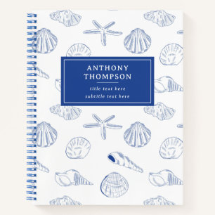 Carnet Bleu blanc Main dessinée Sea Shells Plage Été