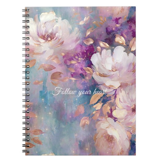 Carnet Bleu Blanc Or Violet Floral (Devant)