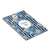 Carnet Bleu blanc rayures florales (Côté Droit)