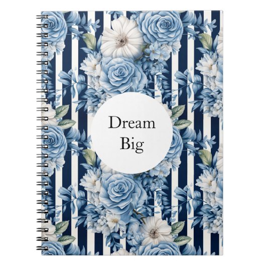 Carnet Bleu blanc rayures florales (Devant)