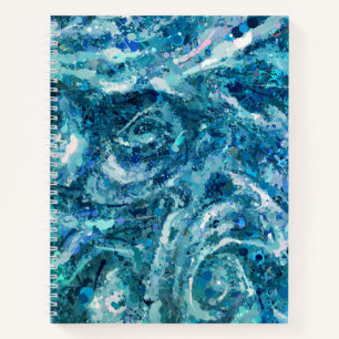 Carnet Bleu Blanc Turquoise Mer vague Splash Abstraction