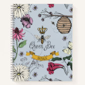Carnet Bleu clair, Black & Gold Queen Bee, Crown & Soll (Devant)