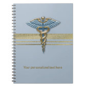 Carnet Bleu clair Caduceus Faux Gold Foil rayures Médical (Devant)