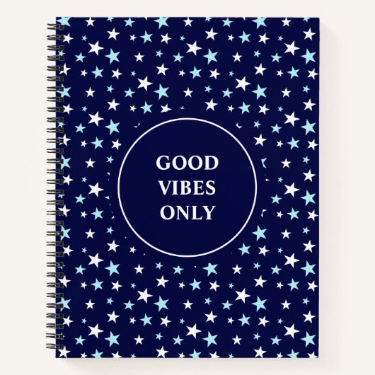 Carnet Bleu clair et étoiles blanches sur fond bleu marin (Devant)